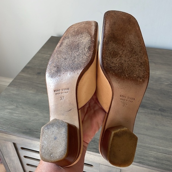 Vintage NavyBoot Italian leather beige & red leather bowtie slides size euro 37 - Picture 10 of 11